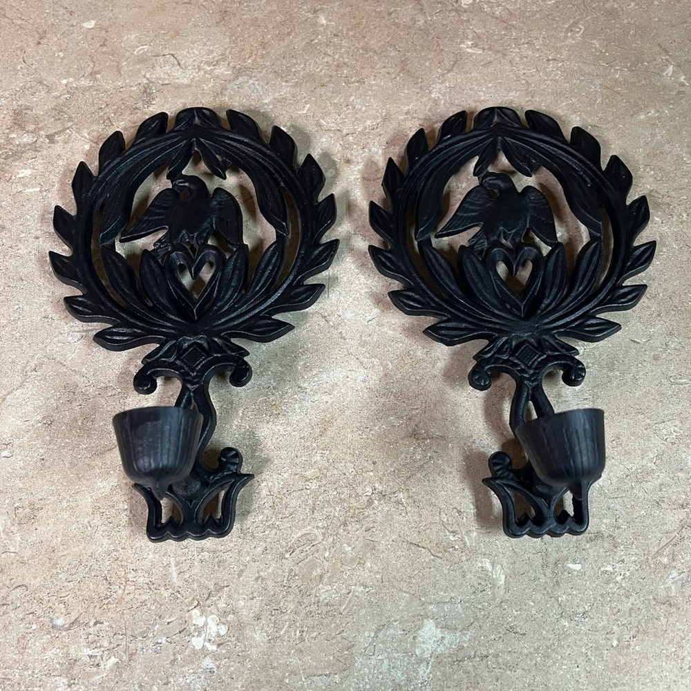 Vintage cast iron eagle wall candle holder - Set of 2